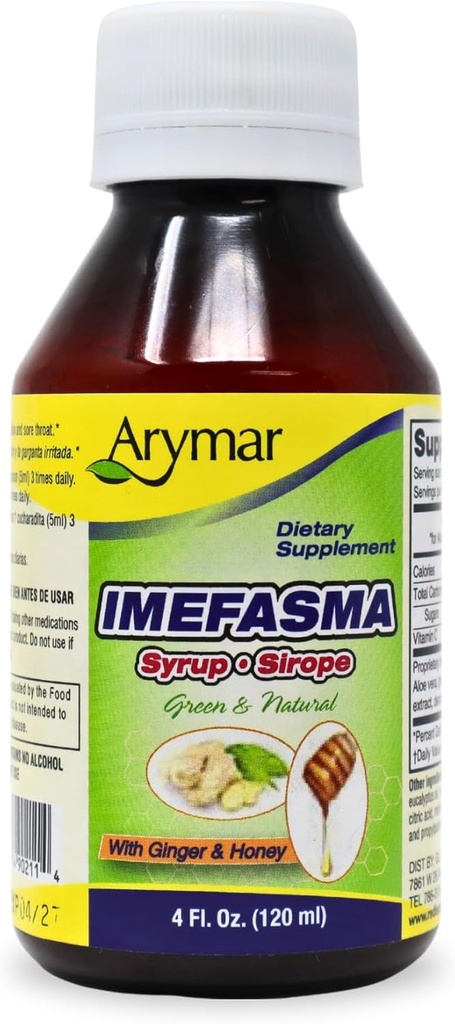 Arymar Imefasma inkivääri- ja hunajayskän siirappi (4 oz) - Hellävarainen helpotus luonnollisia ainesosia