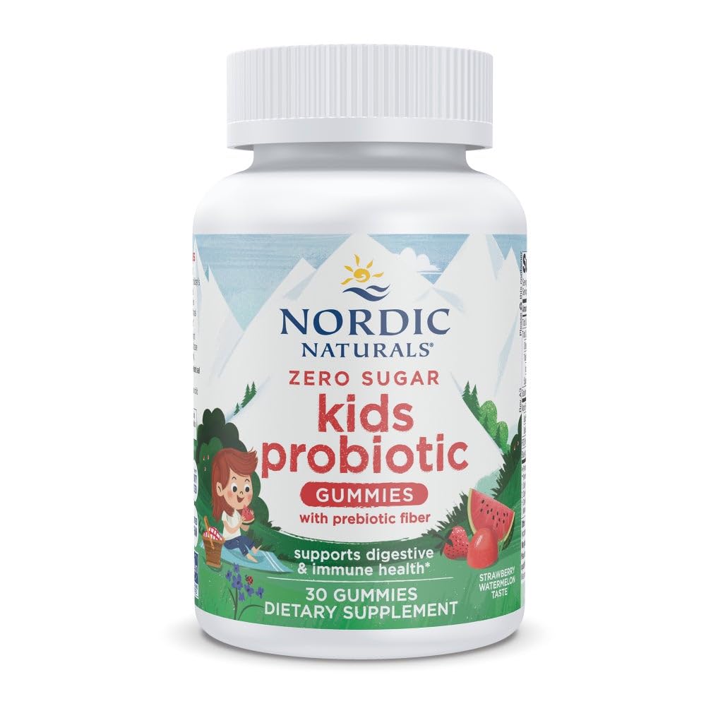 Nordic Naturals Zero Sugar Kids Probiootti Gummies - Mansikka Vesimeloni Maku - 30 Gummies - Tukee Ruoansulatus & Immuunit terveys - Ei-GMO - Kolmas osapuoli Testattu - Vegan - 30 Tarjoilut