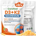 VEV Corefeel D3 K2 10 000 IU Magnesiumlisä D- ja K-vitamiinin kanssa (MK-7), magnesium Glycinate & Malate, sinkkisitraatti 300 Softgels for Energy, luu- ja lihastuki