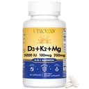 UBIOSKA-vitamiini D3 K2 Magnesiumlisä ... 5000 IU D3 + MK-7 K2 8-form magnesiumilla (Glycinate, Taurate, Malaatti) rauhalliseen uneen, stressiin, mielialan tasapainoon ja vahvoihin luuihin... 60 kapselia