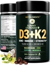KEY ELEMENTS D3 K2 Vitamin 10.000 IE med Magnesium Glycinate 350mg, Zink och Moringa - Bone & Immune Support - Vitamin D med K2 MK-7 200mcg - Non-GMO, Gluten-Free Softgels