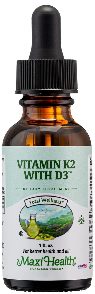 Maxi Health Liquid D3-vitamiini K2-tipat pitkäaikaiseen terveyteen - K2-vitamiini D3-vitamiinilisä - D3-K2-vitamiini K-vitamiini ja D-vitamiinin täydentää K2-vitamiini MK-7 ja VIT D, 1 fl oz