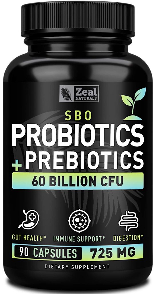 Probiootit ja prebiootit + SBO Probiootit (60 miljardia PMY / 90 kapselia) Acidophilus Probiootti w. Saccharomyces cerevisiae, Bifidobacterium + Spore Probiootti & Organic Sprouted Prebioottikuitu Blend