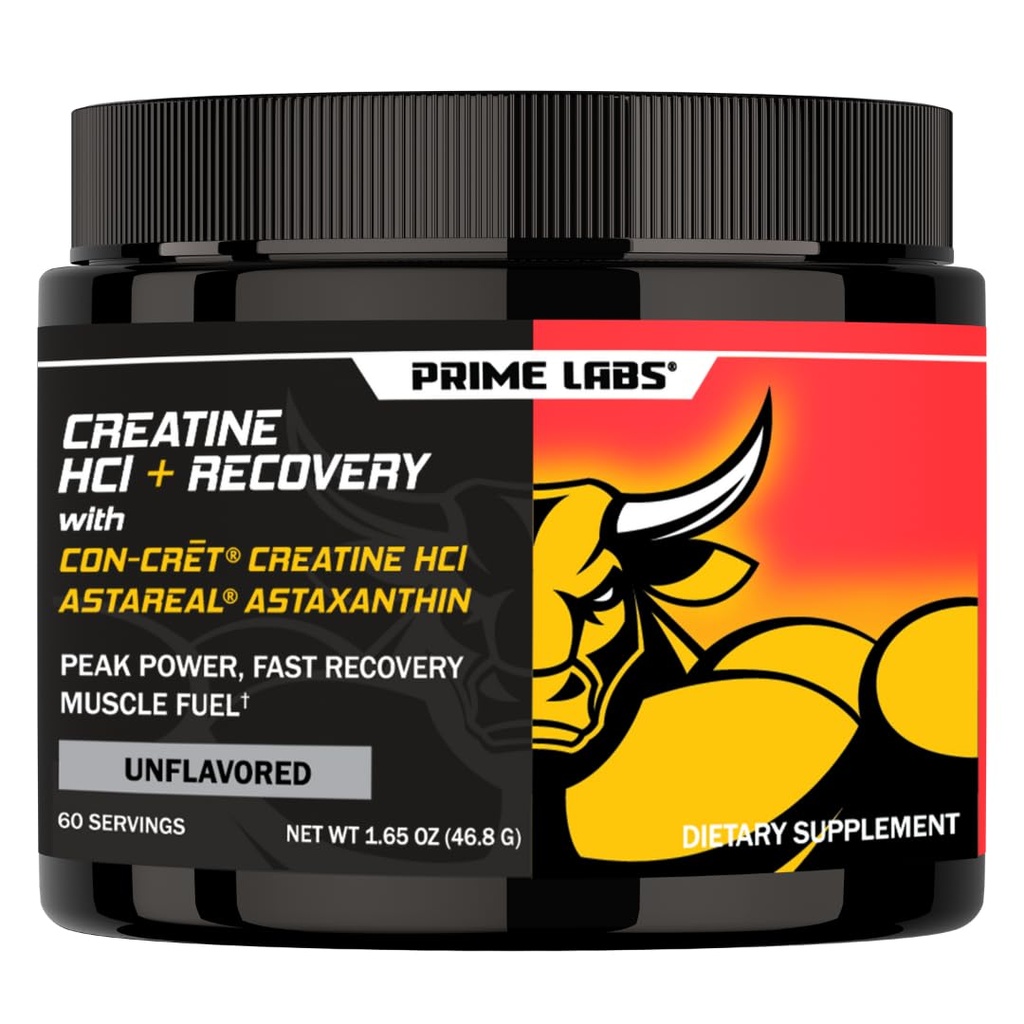 Prime Labs Creatine HCl Powder med AstaReal Astaxanthin 6mg - Stöder Muscle Recovery & Brain Health - Con-Cret Creatine HCl (7X mer koncentrerad än monohydrat) - 60 portioner