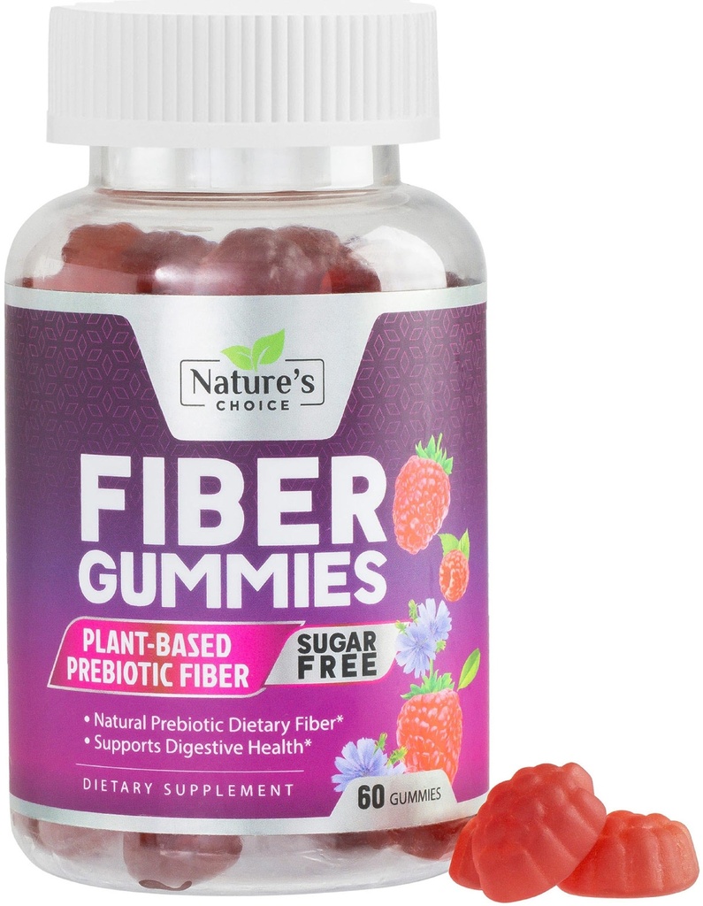 Kuitu Gummies aikuisille, sokeriton päivittäin 4g Gummy Fiber Supplement, Prebiootti Gummy Digestive Health Support - Kasvi perustuu liukoinen purut, Prebiootit tukee Säännöllisyys & Digestion - 60 Gummies