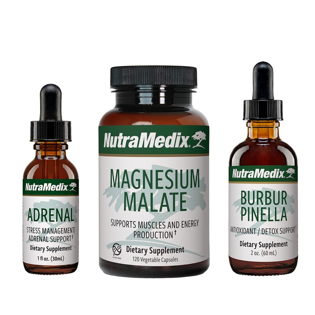 NutraMediax Energy Set - 3-Piece Kit sisältää uutteet Astragalus, Rhodiola, Ginseng & Schisandra, Burbur-Pinella Detox Drops & Magnesium Malate kapselit yleistä hyvinvointia