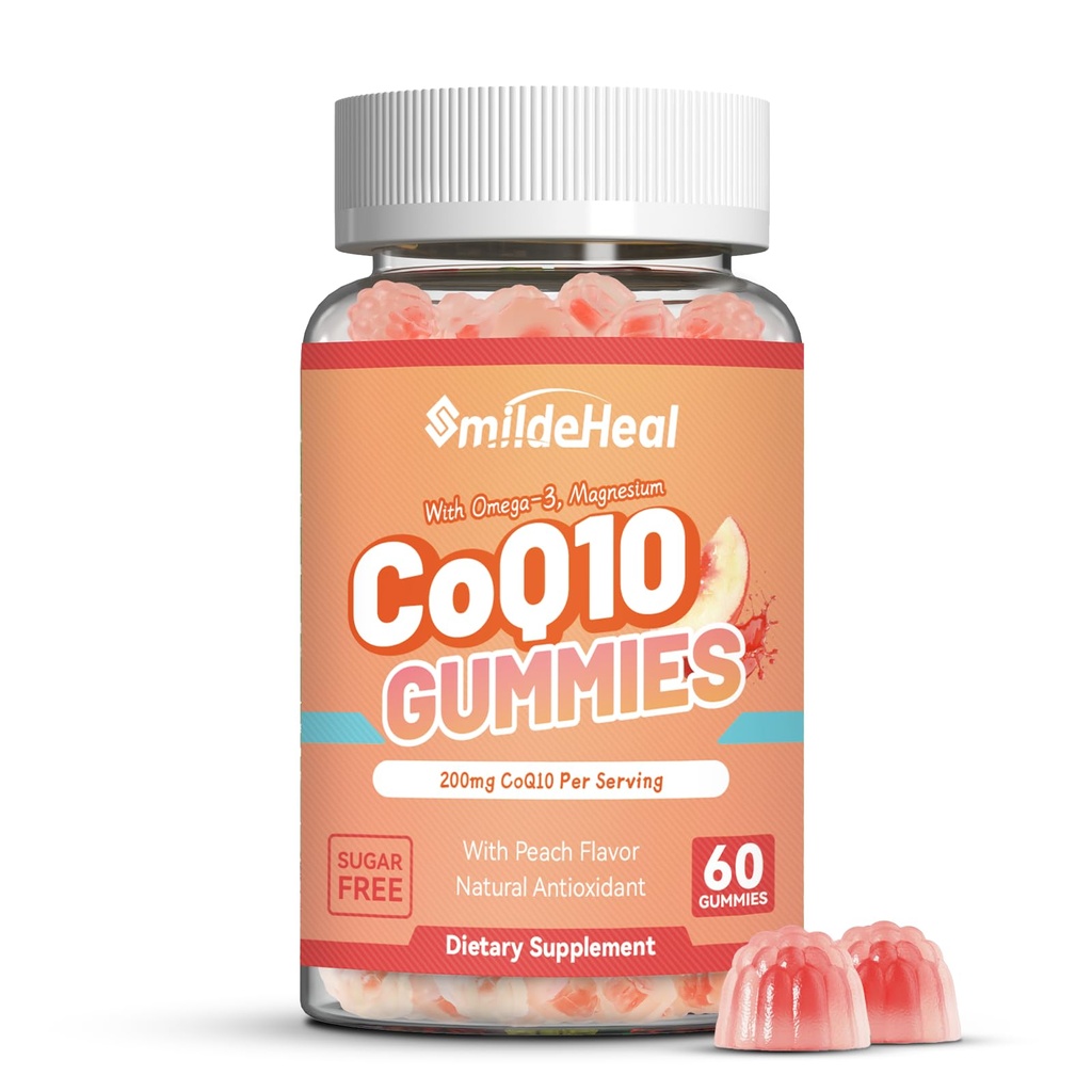 CoQ10 Gummies 200mg Omega-3, EPA + DHA, & Magnesium - Coenzyme Q10 lisäravinteet sydämen terveys, soluun energia & antioksidantti, Vegan - 60 Gummies