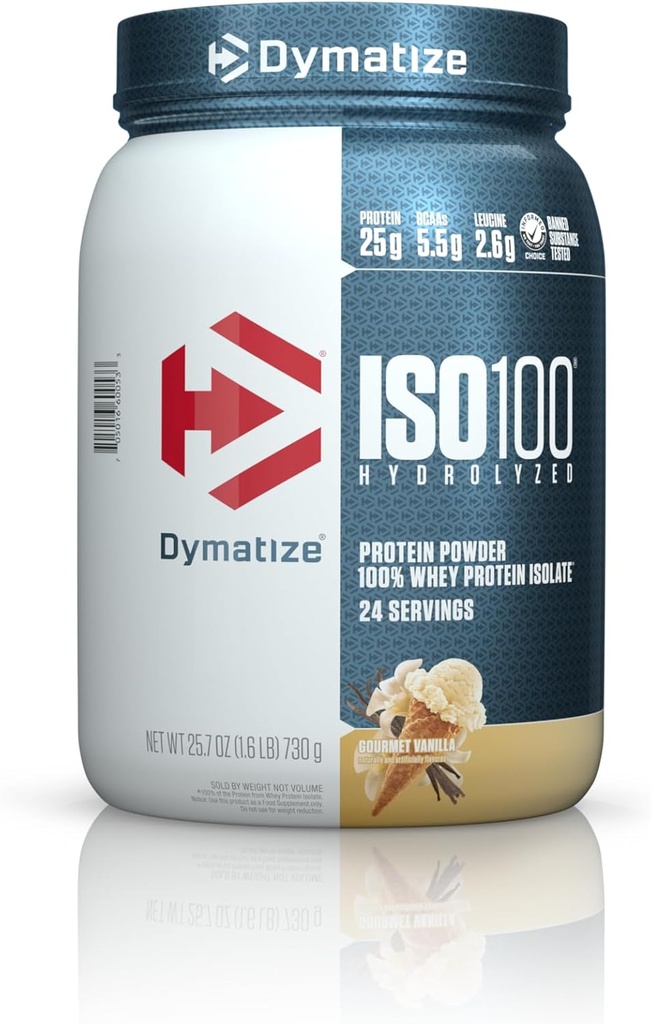 Dymatize ISO100 Hydrolyzed Protein Powder, 100% Whey Isolate Protein, 25 g proteiinia, 5.5 g BCAAs, Gluteeniton, Nopea absorbointi, helppo digestio, Gourmet Vanilla (24 Servings)