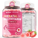 Prenataali vitamiinit naisten Gummies, Metyylifolaatti 1 mg, Vegan Omega 3 DHA 800 mg, rauta, koliini, Jodi, D3 B6 B12 - Monivitamiini naisille ennen, raskauden aikana ja jälkeen, sokeriton, 60