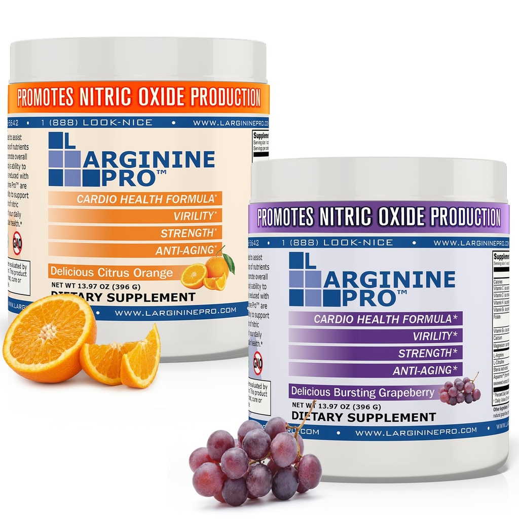L-ARGININE PRO | 5,500mg L-Arginine Plus L-Citrulline 1,100mg Grape & Orange Powder Drink Mix Supplement för ökad Nitric Oxide Production