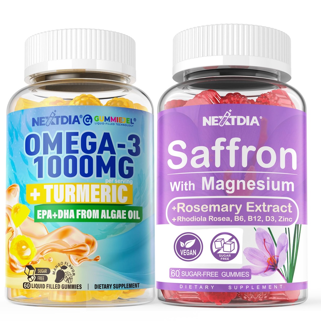 Vegaani Omega-3 1000 mg + kurkuma, sahrami täydentää Gummies