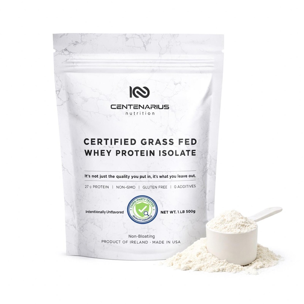 Centenarius Nutrition Grass Fed Whey Protein Unmakuinen jauhe 500g luonnon Aminohapot optimoitu lihasten kasvua, Recovery & Efficiency - Kylmä sulatettu, ei lisäaineita tai hormoneja
