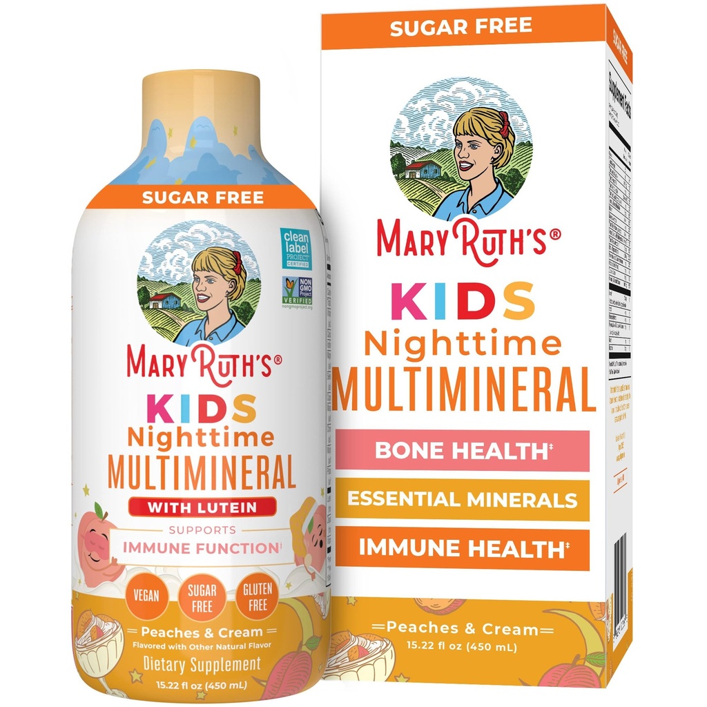 Kids Liquid Nighttime Multimineral av MaryRuth | Bone Health | Immune Function | Bedtime Supplement | Barn Vitaminer | Magnesium | Vegan | Sugar Free | 30-180 Servings | 15.22 fl oz