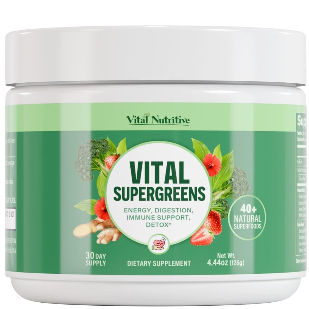 Vital Greens Superfood Powder ... Uusi Formula 40+ Superfoods Daily Green Drink Powder w/Probiootit ...