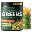 Total Tea Super Greens Powder Supplement, Greens, Fruits, Vegetables, Vegan Drink med Spirulina, Chlorella och Vitamins 25 portioner - Mango