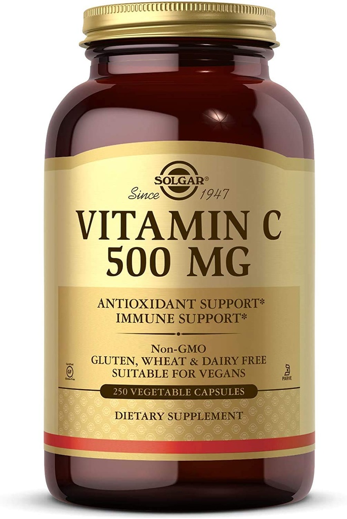 Solgar C-vitamiini 500 mg, 250 Vihanneskapselit - antioksidantti- ja immuunituki - Kokonaisterveys - tukee terveitä iho- ja niveliä - ei-GMO, vegaaninen, gluteeniton, Kosher - 250 tarjoilua