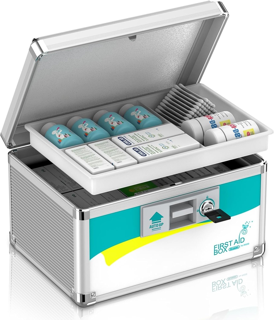 Glosen Medicine Lock Box, Medication Lock Box,Locking Medicine Box, Security Lock Boxes ¢ Small € 10x6.7x6.7 Inch, First Aid Key, Lock Box för medicinering