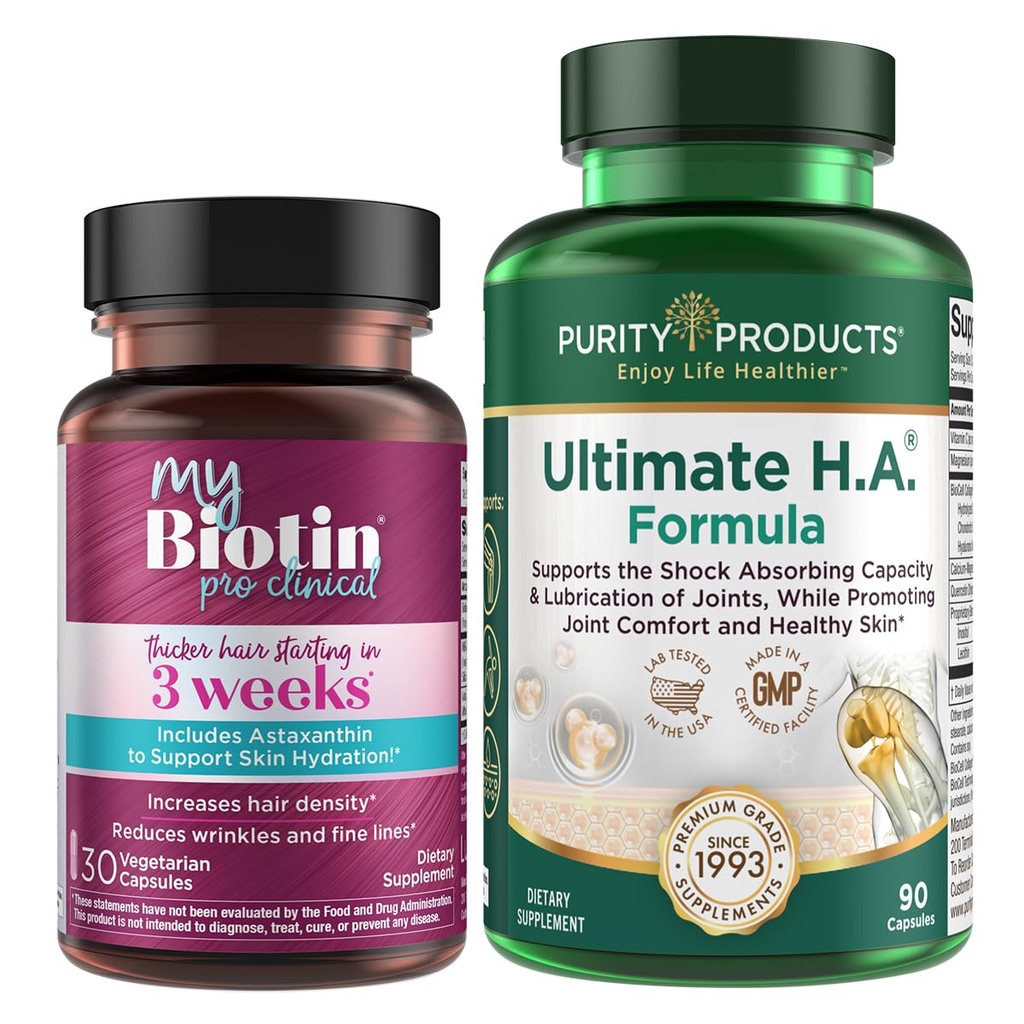 Puhtaus Tuotteet Bundle - MyBiotin ProClinical + Ultimate H.A MyBiotin ProClinical (Biotin, MB40X Matrix, Astaksantiini) - Ultimate H.A. (BioCell Collagen, Quercetin, Hyaluronic Acid +More)