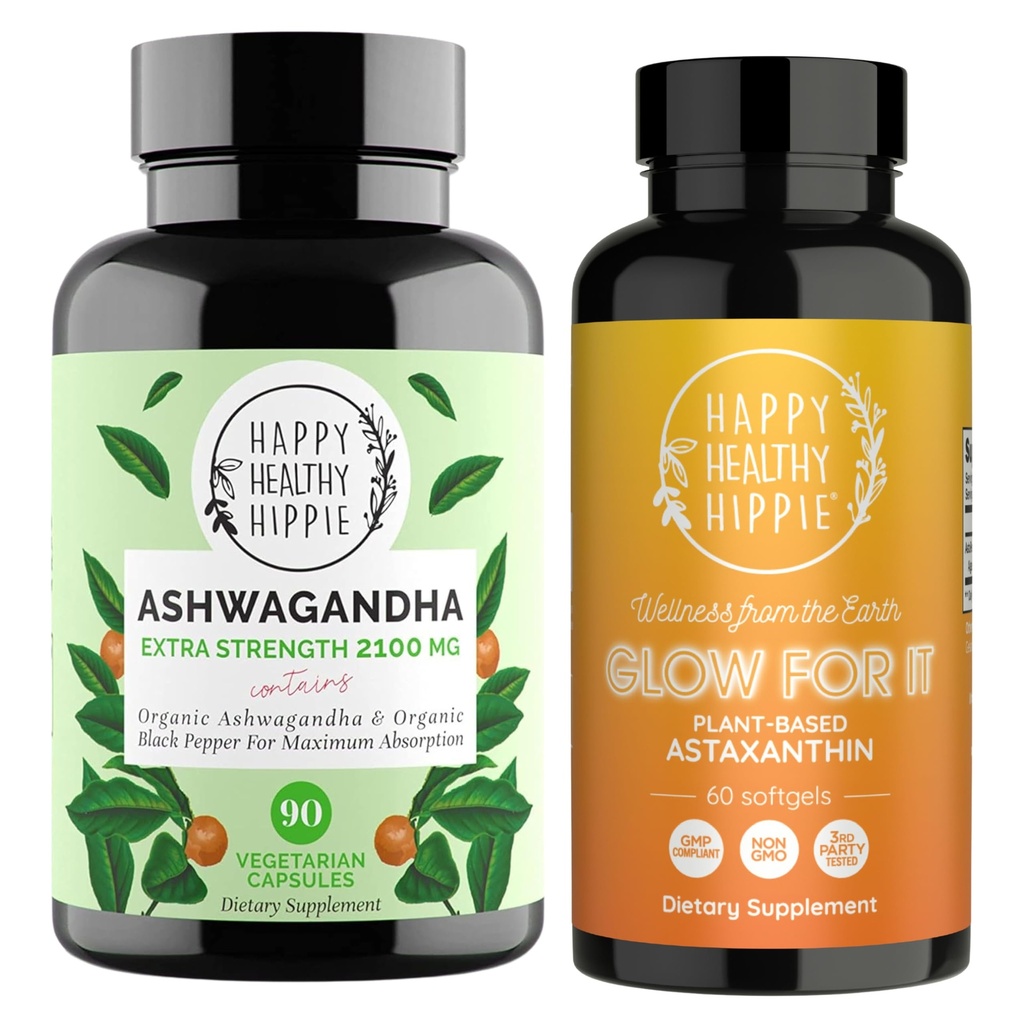 Happy Terve Hippi hehku se Astaksantiini täydennysosa & Organic Ashwagandha kapselit