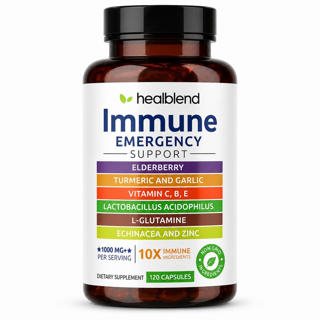 Parannusaine 10 in 1 Immunosupport Supplement Booster Elderberry, Sinkki, Echinacea, Turmeric, Lactobacillus Acidophilus, aikuisille [120 kapselia]