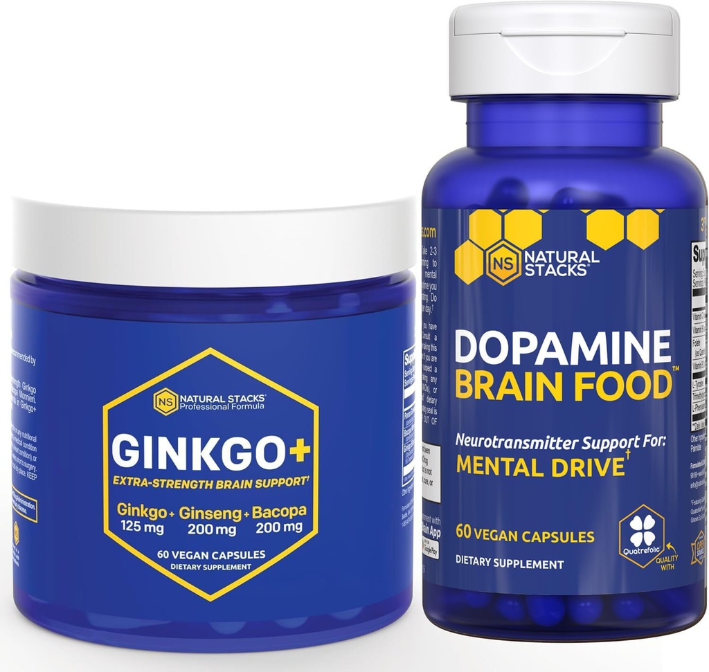 Ginkgo Biloba + Dopamiini Aivot Ruoka Bundle - Tuet Focus & Mental Drive* - 120 Kapselit yhteensä