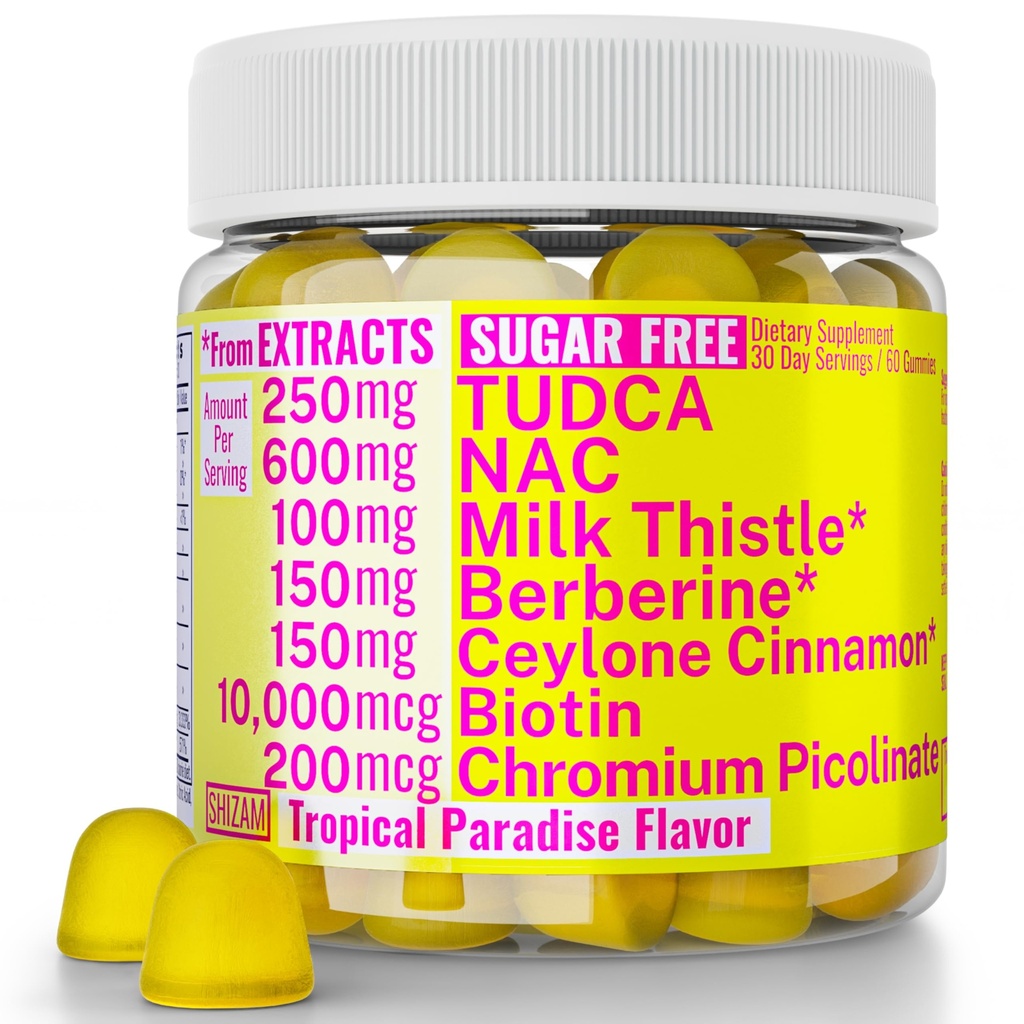 Sokerittomat Gummiet Kromipikolinaatti TUDCA NAC Organic Ceylon Cannamon Milk Thistle Berberine 