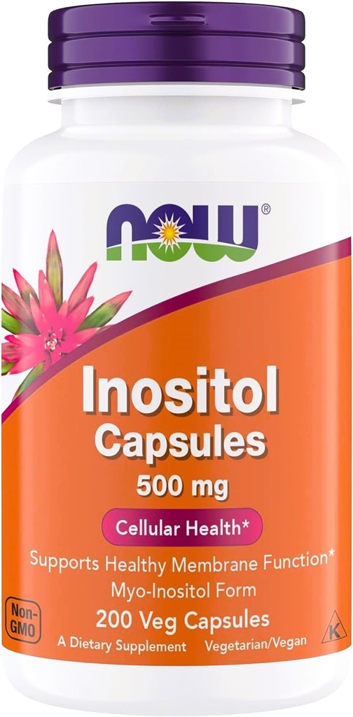 Now Foods Inositol 500 mg, Superior Myo Inositol Form, terveille kalvoille*, soluille*, tuki naisille* Kosher, sopii vegaaneille - 200 kasvissyöjälle kapselia (pakkaus 1)