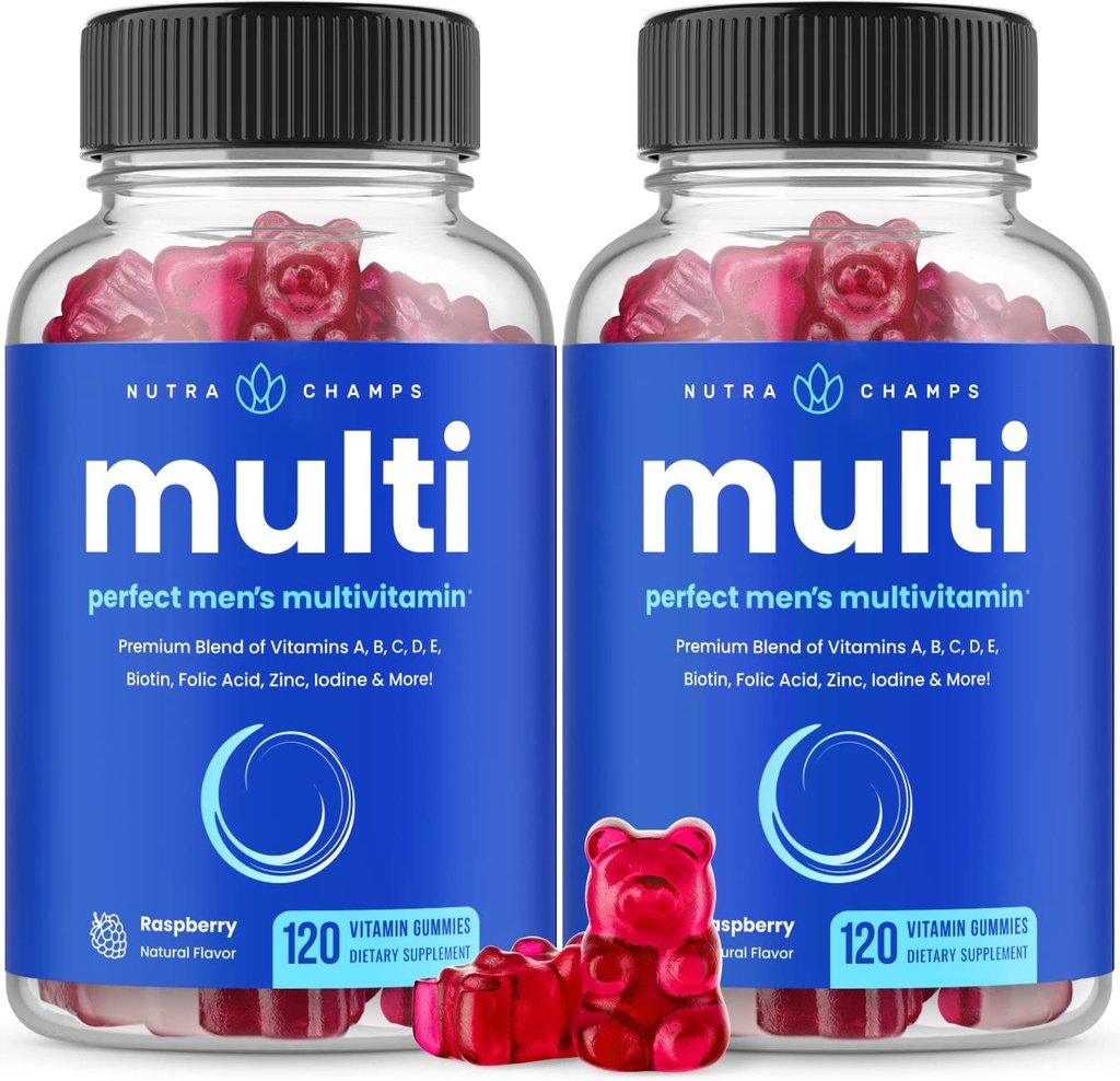 NutraChamps Multivitamin för Män, 240 greve, vitamin A, B, C, D, E, Biotin, Zink, Mens Gummy Multivitamins Supplement, Chewable Daily Multi Gummy Vitamins för Män (Pack of 2)