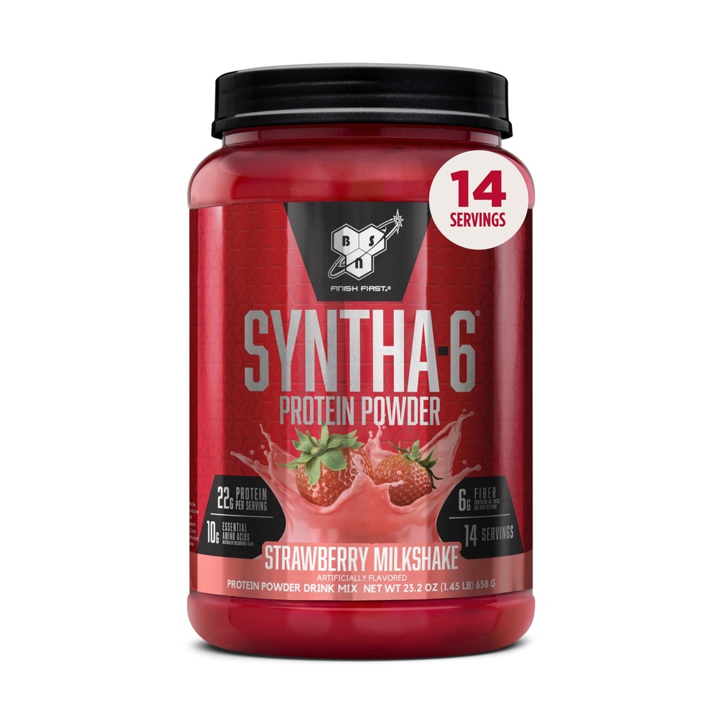 BSN SYNTHA-6 Premium proteinpulver med 6 g fiber, Whey Isolate, Micellar Casein, Milk Protein Isolate, 6g fett, jordgubbsmjölkshake, 14 portioner, 1,45 pund (Packaging May Vary)
