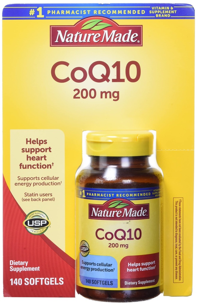 Nature Made CoQ10, Softgels tukee sydämen toimintaa & solumainen energiantuotanto, makuamaton, 200 mg, 140