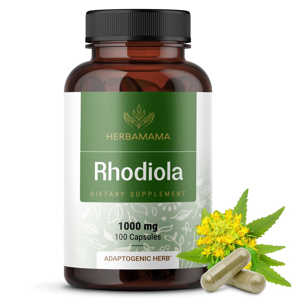 HERBAMAMA Rhodiola Rosea kapselit ...Luonnon vaihdevuodet lisäravinteet* naisille... 1000 mg Rhodiola Rosea Root Powder per tarjoilu naisten rentoutumistuki Vegaani, ei-GMO 50 päivän toimitus