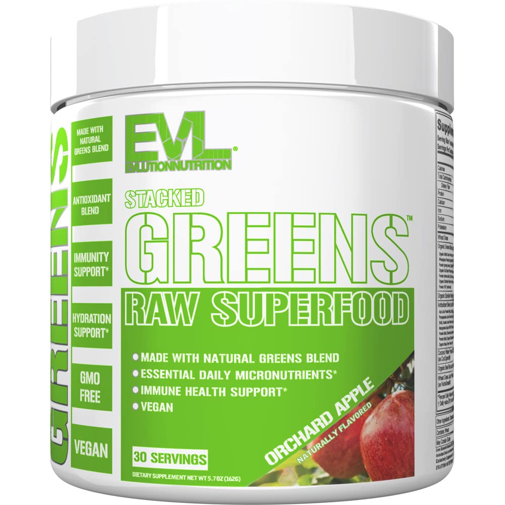 Evlution Nutrition Pinotut vihreät - Raw Superfood - valmistettu Natural Greens Blend + Essential Daily Micronutrients - Immuniteetti + Hydration Support - Vegan & GMO-vapaa - 30 Tarjoukset - Orchard Apple