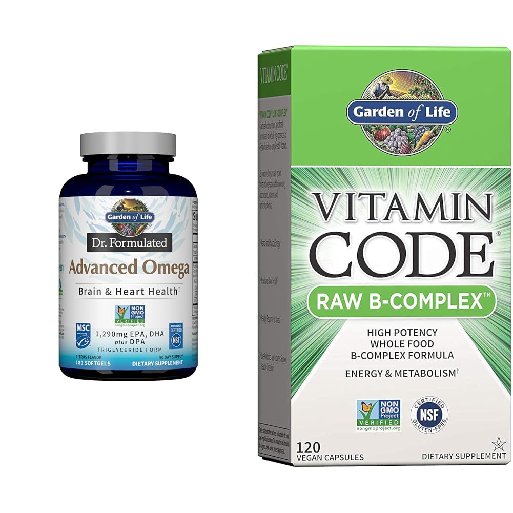 Puutarha Elämän Dr. Formulated Advanced Omega Fish Oil & Vitamiini B Complex - Vitamiini koodi Raw B Complex - 120 Vegaanikapselit