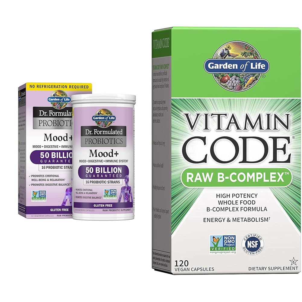 Puutarha Life Dr. Formuloitu Probiootit Mood+ Acidophilus Probiotic Supplement & Vitamiini B Complex - Vitamiini koodi Raw B Complex - 120 Vegaanikapselit