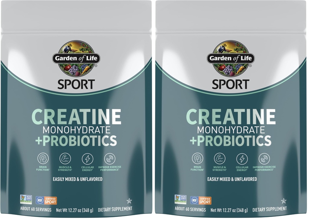 Garden of Life Creatiini Monohydraatti Powder for Women & Men, Micronized Pre Treenout kanssa Probiootit lihas, vahvuus, urheilu Amino energia, noin 60 Helppo sekoittaa mauttomia tarjoiluja, (paketti 2)