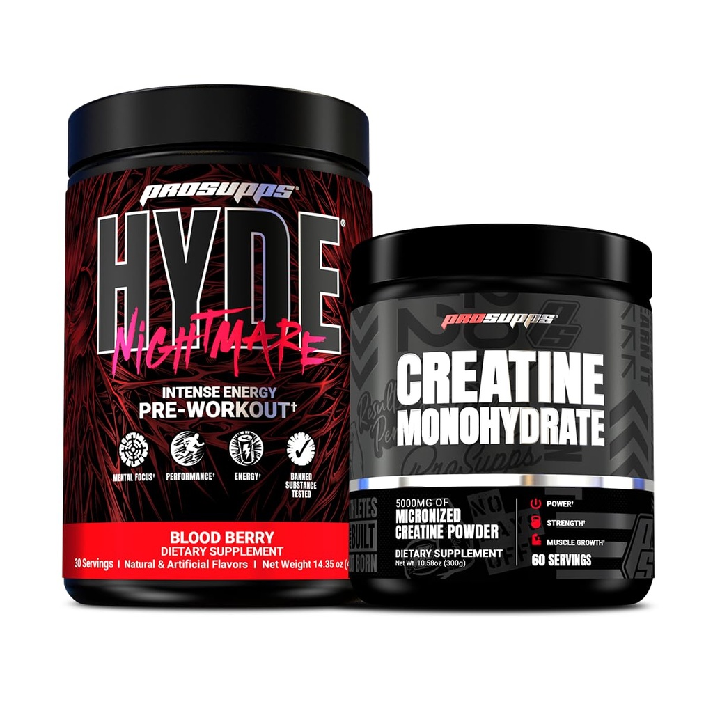 PROSUPPS Hyde Painajaisen Intense Energy Pre-workout, Blood Berry, ja Creatine 300 Bundle