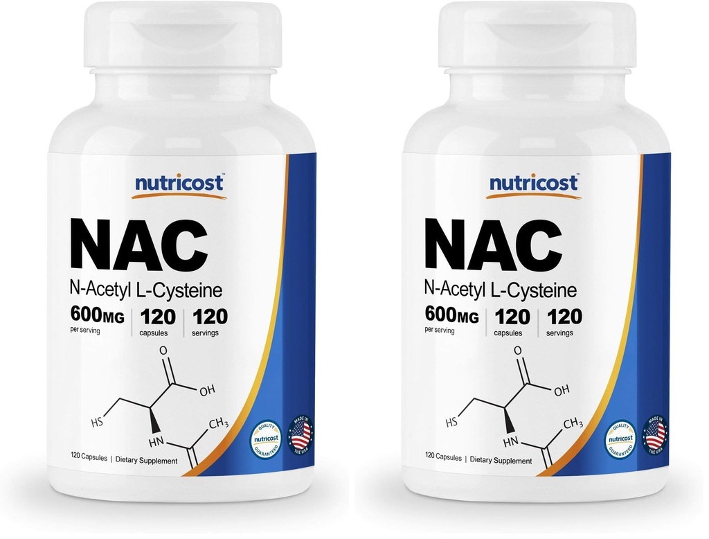 Nutricost N-Acetyl L-Cysteine (NAC) 600mg, 120 vegetariska kapslar - Icke-GMO, Gluten Free, Vegetarian Caps (Pack of 2)