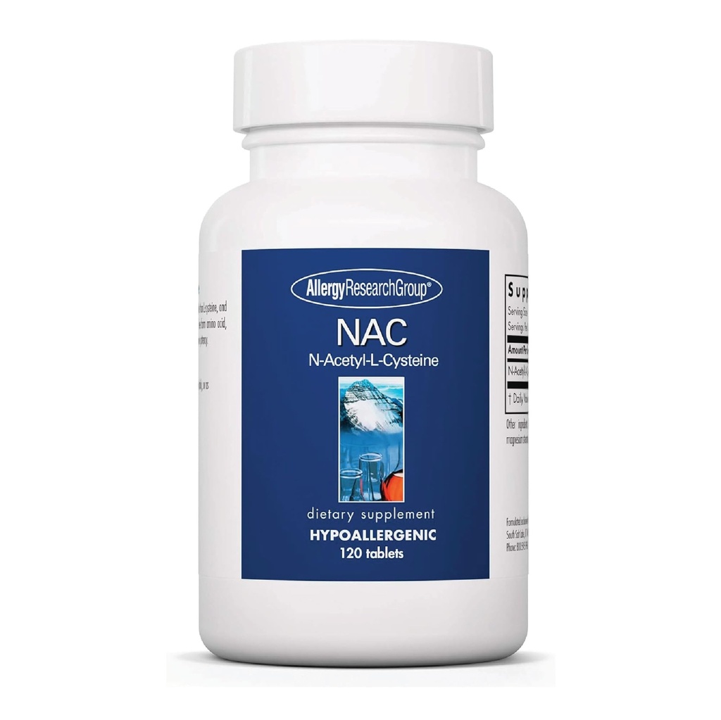 Allergy Research Group NAC Supplement - N-asetyyli-L-kysteiini, Glutationi Precursor, tukee immuunitoimintaa, tervettä limaa puhdistuma, vapaa muoto Aminohappo, hypoallergenic - 120