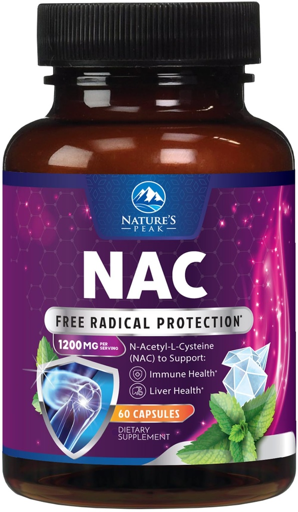 NAC Supplement - 1200 mg per tarjoilu N-Asetyl-L-Cysteine ... Optimaalinen imeytyminen Immuunituki tehokkailla antioksidanteilla - hengitysteiden ja maksan terveystuki - Gluteeniton, pullotettu USA - 60 kapselia