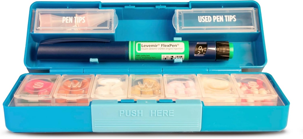 GMS Group Medical Supply, LLC Diabetic Pen Case & 7 Day Medicine Organizer - Travel Kit for Diabetic Supplies - at Glance Medicine Reminder - Pitää uusia ja käytettyjä neuloja turvallisesti - pieni & hienovarainen