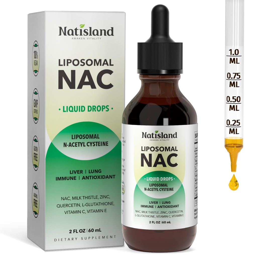 Liposomal Liquid NAC Drops, NAC Supplement N-Acetyl Cysteine, NAC 600 mg maito Thistle & Quercetin aikuisille ja lapsille, maksan ja keuhkojen, immuunien ja antioksidanttien tuki, ihon ja solujen terveys, 2 Fl Oz
