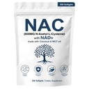 NAC 600 mg ei-GMO, gluteeniton, orgaaninen NAC-lisä N-Acetyl Cysteine -kapseli, jossa on NAD+ -solu- ja keuhkoterveys, 300 Softgelia