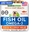 BARK&SPARK Omega 3 koiralle - 180 kalaöljyä koiranpoikasille, ihon allergia, kutina, kuumien täplien hoito - yhteinen terveys - ihon ja turkin täydennys - EPA & DHA rasvahapot - koiran lohiöljy