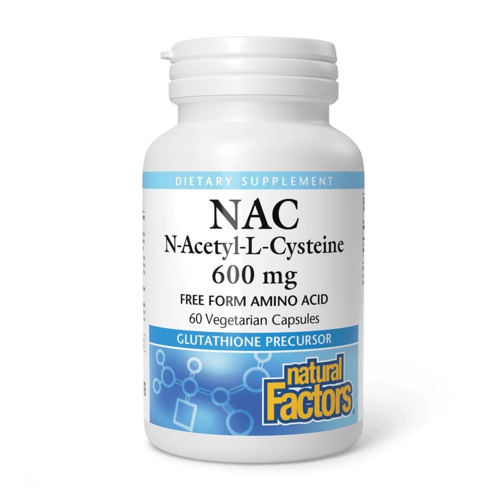 Natural Factors N-Acetyl-L-Cysteine 600 mg - Tukee Terve maksa ja keuhkot - antioksidantti tuki täydentää immuunijärjestelmän terveys - 60 kasvissyöjä kapselit (60 Servings)