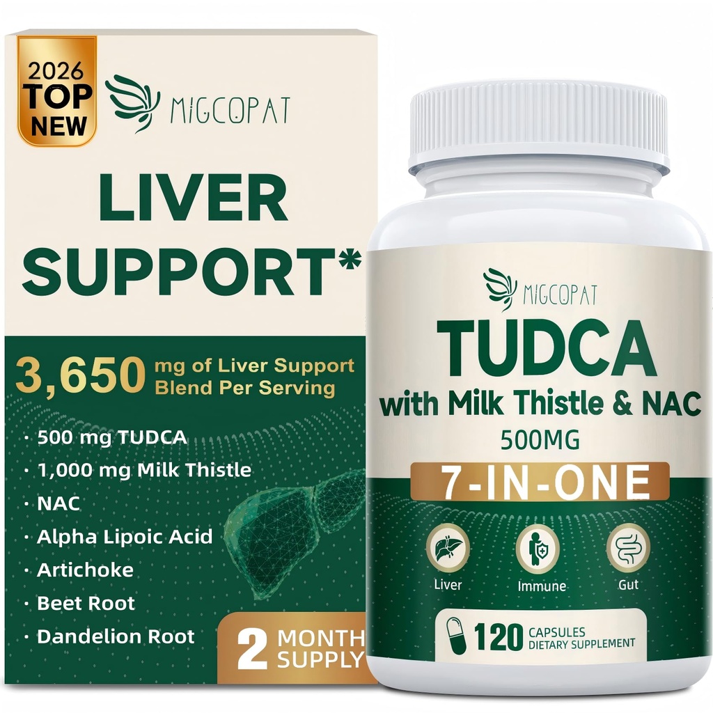 Migcopat 7-in-One TUDCA täydentää, 3650mg maito Thistle, NAC, Alpha Lipoic Acid, Voikukan juuri, Bile Salts TUDCA varten maksan Cleanse Detox & Repair, Bile Flow and Digestive Support - 120 kapselia