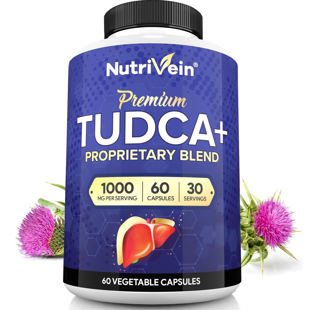 Nutrivein Premium TUDCA + Liver Support Supplement 1000mg - 30 Day Supply (60 Caps): TUDCA Supplement Bile Salts för Liver Wellness