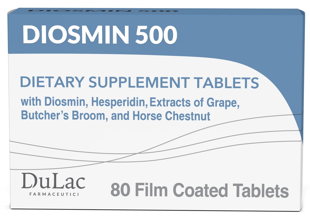 Dulac Diosmin 500, Micronized Diosmin Hesperidin Dietary Supplement 1000mg per annos, Horse Kastanjauute, Teurastaja & Red Grape Extract, Leg Circulation Support, 80 tablettia, Valmistettu Italiassa