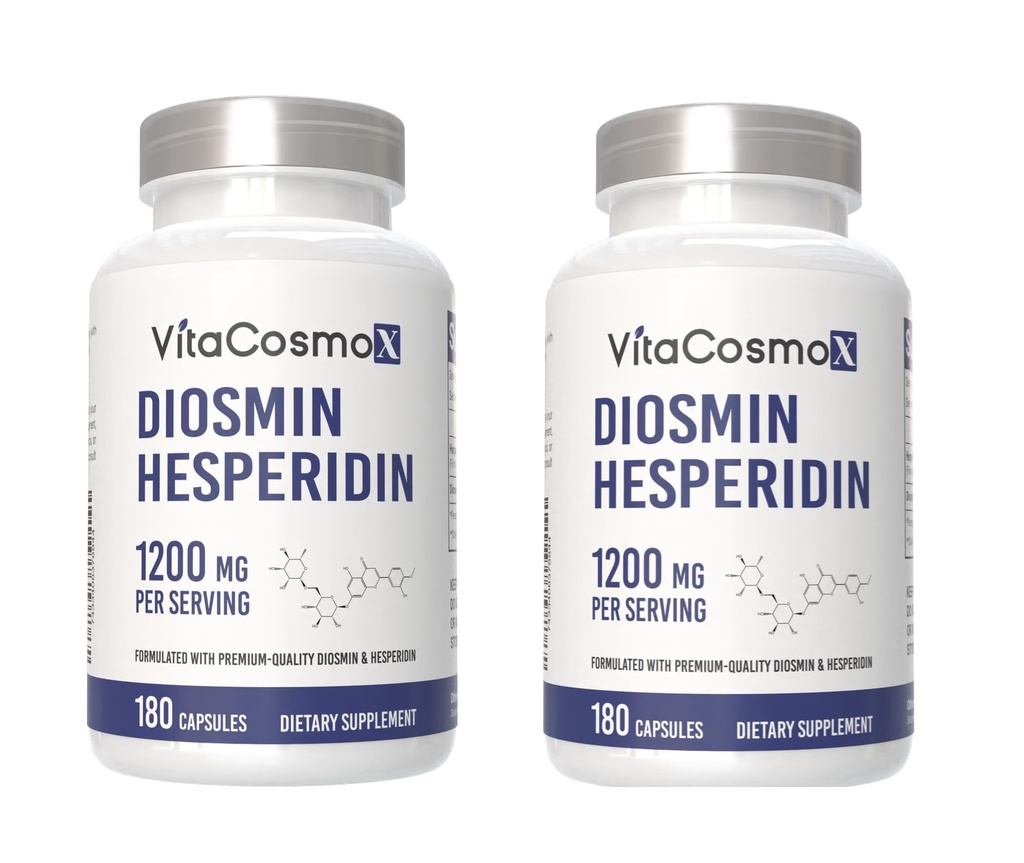 Diosmin Hesperidin 1200 mg Complex, 180 kapselia, Citrus Bioflavonoids Rich Fruit Extract, 100% kasvissyöjä, ei-GMO & Gluteeniton Diosmin täydentää Max Strength - 2 pakkausta