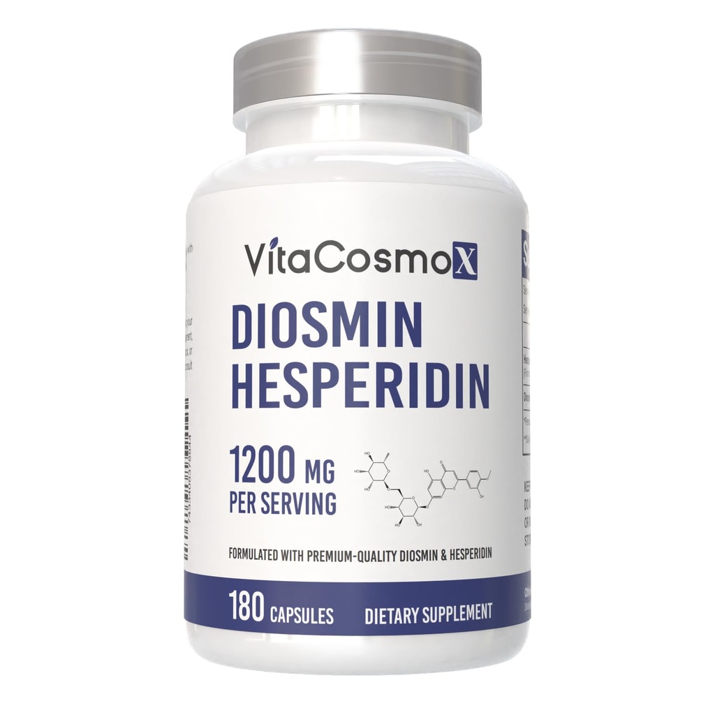 Diosmin Hesperidin 1200 mg Complex, 240 kapselia, Citrus Bioflavonoids Rich Fruit Extract, 100% kasvissyöjä, ei-GMO & Gluteeniton (180 laatikko 1)