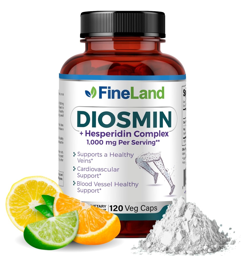 FineLand Diosmin & Hesperidin Complex, Premium Advanced Formula, 1000 mg, Veren virtaus ja verenkierto tuki, 120 kapselia, 100% Vegaani, Kaikki luonnolliset